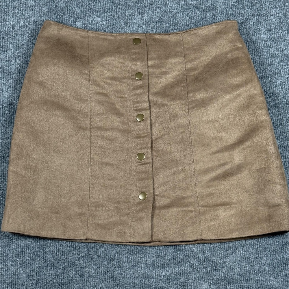 Retro Gap Skirt 2 Brown Faux Suede Faux Button Front Mini Fall Tannery Side Zip